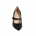 Woman's pointy Mary Jane with strap in black leather heel 8 - Available sizes:  42, 44