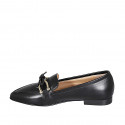 Woman's pointy mocassin in black leather with accessory and bow heel 1 - Available sizes:  35, 42, 43