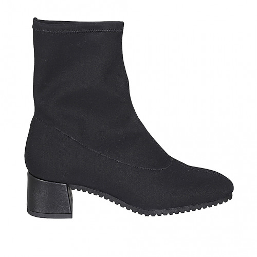 Woman's ankle boot in black elastic fabric heel 5 - Available sizes:  32, 34, 35, 44, 45