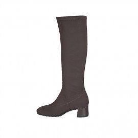 Stivale da donna in tessuto elasticizzato marrone tacco 5 - Misure disponibili: 33, 34, 35, 42, 43, 44 2