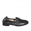 Woman's loafer with elastic band and accessory in black leather with heel 2 - Available sizes:  33