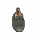 Woman's mocassin with accessory and elastic band in olive green leather heel 2 - Available sizes:  42, 43, 44