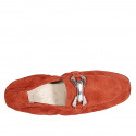 Woman's mocassin in brick red suede with accessory and elastic band heel 2 - Available sizes:  43, 44, 45