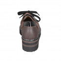 Woman's laced shoe with zipper in brown leather and suede and black patent leather wedge heel 4 - Available sizes:  42, 43, 45