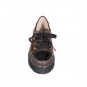 Woman's laced shoe with zipper in brown leather and suede and black patent leather wedge heel 4 - Available sizes:  42, 43, 45