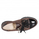 Zapato con cordones y cremallera en piel y gamuza marron y charol negro cuña 4 - Tallas disponibles:  42, 43, 45
