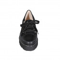 Woman's laced shoe with zipper in black leather, suede and patent leather wedge heel 4 - Available sizes:  43, 45