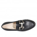 Woman's mocassin with accessory in black leather wedge heel 4 - Available sizes:  43, 45, 46