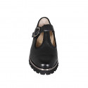 Scarpa accollata da donna con cinturino charleston con fibbia e puntale in pelle nera tacco 3 - Misure disponibili: 33