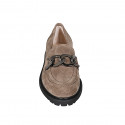 Woman's mocassin with chain in taupe suede heel 3 - Available sizes:  43, 44, 45