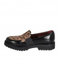Mocasino para mujer con elasticos y plantilla extraible en cuir verni noir et gamuza moteada tacon 3 - Tallas disponibles:  32
