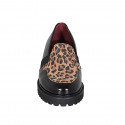 Mocassin pour femmes avec elastiques et semelle amovible en cuir verni noir et daim tacheté talon 3 - Pointures disponibles:  32