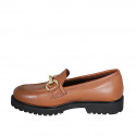 Woman's mocassin with accessory and removable insole in cognac brown leather heel 3 - Available sizes:  32, 33, 43, 44, 45, 46