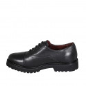 Woman's laced Oxford shoe in black leather with captoe heel 3 - Available sizes:  32, 33