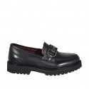Woman's mocassin with accessory and removable insole in black leather with heel 3 - Available sizes:  32