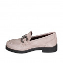 Mocasín para mujer con accesorio en gamuza gris pardo tacon 3 - Tallas disponibles:  32, 42, 43, 45