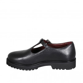 Scarpa accollata da donna con cinturino charleston in pelle nera tacco 3 - Misure disponibili: 32 2