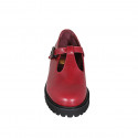 Chaussure pour femmes avec courroie en T en cuir bordeaux talon 3 - Pointures disponibles:  32, 33, 43
