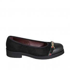 Woman's ballerina with accessory and captoe in black suede and leather heel 3 - Available sizes:  32, 33, 43