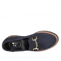 Mocassin pour femmes avec accessoire en daim bleu talon 3 - Pointures disponibles:  45