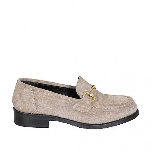 Mocassino da donna con accessorio in camoscio grigio tortora tacco 3 - Misure disponibili: 35, 42, 44