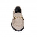 Mocassino da donna con accessorio in camoscio grigio tortora tacco 3 - Misure disponibili: 35, 42, 44