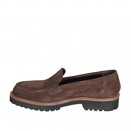 Mocasín para mujer en gamuza marron tacon 3 - Tallas disponibles:  45 2