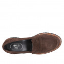Woman's mocassin in brown suede heel 3 - Available sizes:  45