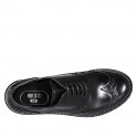 Zapato derby con cordones y punta de ala para mujer en piel cepillada negra tacon 3 - Tallas disponibles:  32, 33, 35