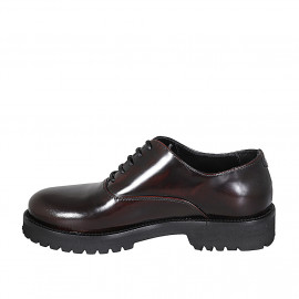 Woman's laced Oxford shoe in maroon brush-off leather heel 3 - Available sizes:  32, 35, 44 2