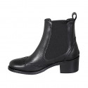 Woman's ankle boot in black leather with elastic bands and wingtip heel 5 - Available sizes:  32, 35, 44, 45