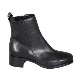 Stivaletto con cerniera e punta squadrata da donna in pelle nera tacco 4 - Misure disponibili: 35
