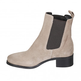 Botines para mujer con elasticos y punta cuadrada en gamuza gris perla tacon 4 - Tallas disponibles:  35, 43, 44 2