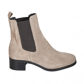 Woman's ankle boot with elastic bands and squared tip in dove grey suede heel 4 - Available sizes:  35, 43, 44