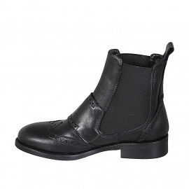 Bottines pour femmes avec elastiques, double monk strap et bout golf en cuir noir talon 3 - Pointures disponibles:  32, 35, 44 2