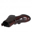 Stivaletto da donna con elastici, doppio monk strap e lavorazione a coda di rondine in pelle abrasivata bordeaux tacco 3 - Misure disponibili: 35, 43, 44, 46