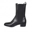 Bottines texanes hautes pour femmes en cuir noir avec élastiques talon 4 - Pointures disponibles:  33