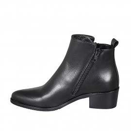 Bottines texanes à bout pointu pour femmes avec fermetures éclair en cuir noir talon 4 - Pointures disponibles:  44 2