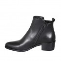 Woman's pointy texan ankle boot with zippers in black leather heel 4 - Available sizes:  44