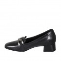 Mocasin con punta cuadrada y accesorio para mujer en piel negra tacon 4 - Tallas disponibles:  33, 43, 45