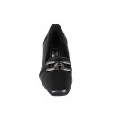 Mocasin con punta cuadrada y accesorio para mujer en piel negra tacon 4 - Tallas disponibles:  33, 43, 45