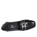 Mocassin à bout carré avec accessoire pour femmes en cuir noir talon 4 - Pointures disponibles:  33, 43, 45