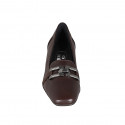 Woman's loafer with squared tip and accessory in brown leather heel 4 - Available sizes:  32, 33, 43, 44, 45