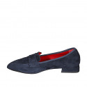 Woman's pointy loafer in blue suede with heel 1 - Available sizes:  34, 35, 42, 44, 45