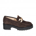 Woman's mocassin with accessory in brown suede with heel 5 - Available sizes:  43, 44, 45