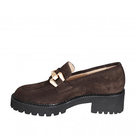 Mocasín para mujer con accesorio en gamuza marron con tacon 5 - Tallas disponibles:  43, 44, 45 2