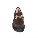 Woman's mocassin with accessory in brown suede with heel 5 - Available sizes:  43, 44, 45