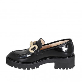 Woman's mocassin with accessory in black patent leather heel 5 - Available sizes:  44 2