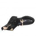 Stivaletto da donna con cerniera, elastico e accessorio in pelle nera tacco 5 - Misure disponibili: 33, 43, 44