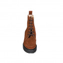 Botin para mujer con cordones y cremallera en gamuza cognac tacon 5 - Tallas disponibles:  32, 33, 34, 42, 43, 44, 45